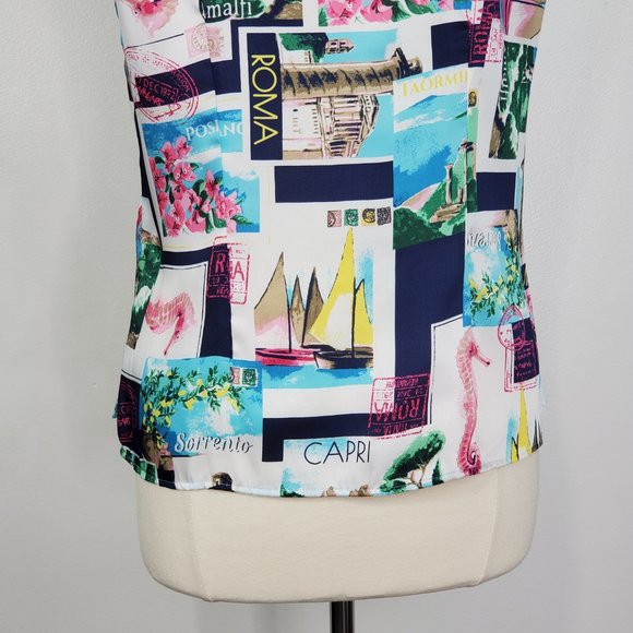 Talbots Petites Multi-Color Vacation Travel Seahorse Postcard Print Top Size LP - Picture 9 of 12